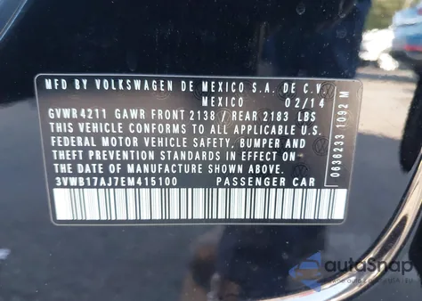 2014 Volkswagen Jetta 1.8T Se from USA, damaged, VIN 3VWB17AJ7EM415100